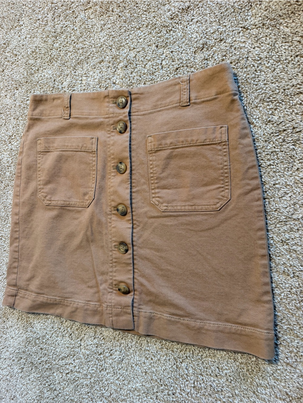LOFT Tan Button-Front Mini Skirt with Patch Pockets